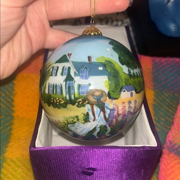 None Other - Hand-Painted Porcelain Vintage Holiday Ornament with Scenic Design Christmas